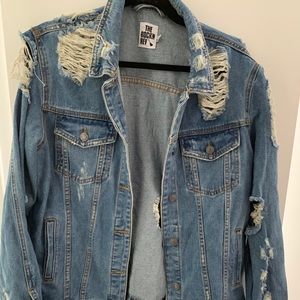 Medium wash distressed denim jacket